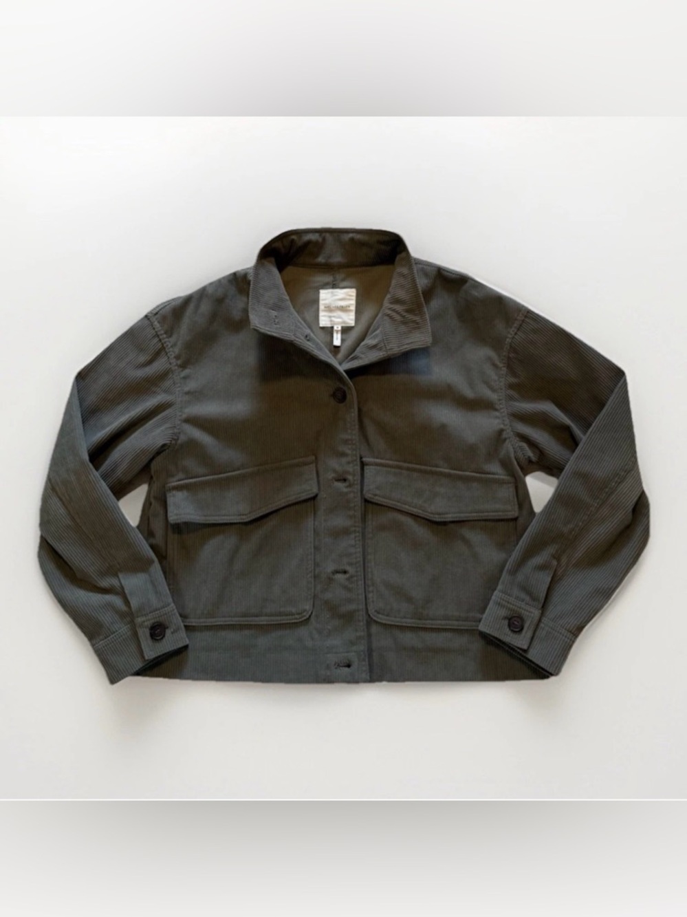 Avec Les Filles Corduroy Shirt Jacket Sz M Green Crop Chore Jacket Lightweight
